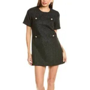 Seraphina Tweed Mini Dress in Black with Gold Buttons Small